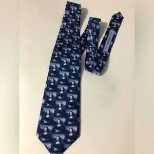 Mona Lisa 100% silk tie art Reflets D’Art blue graphic  artist Leonardo Da Vinci